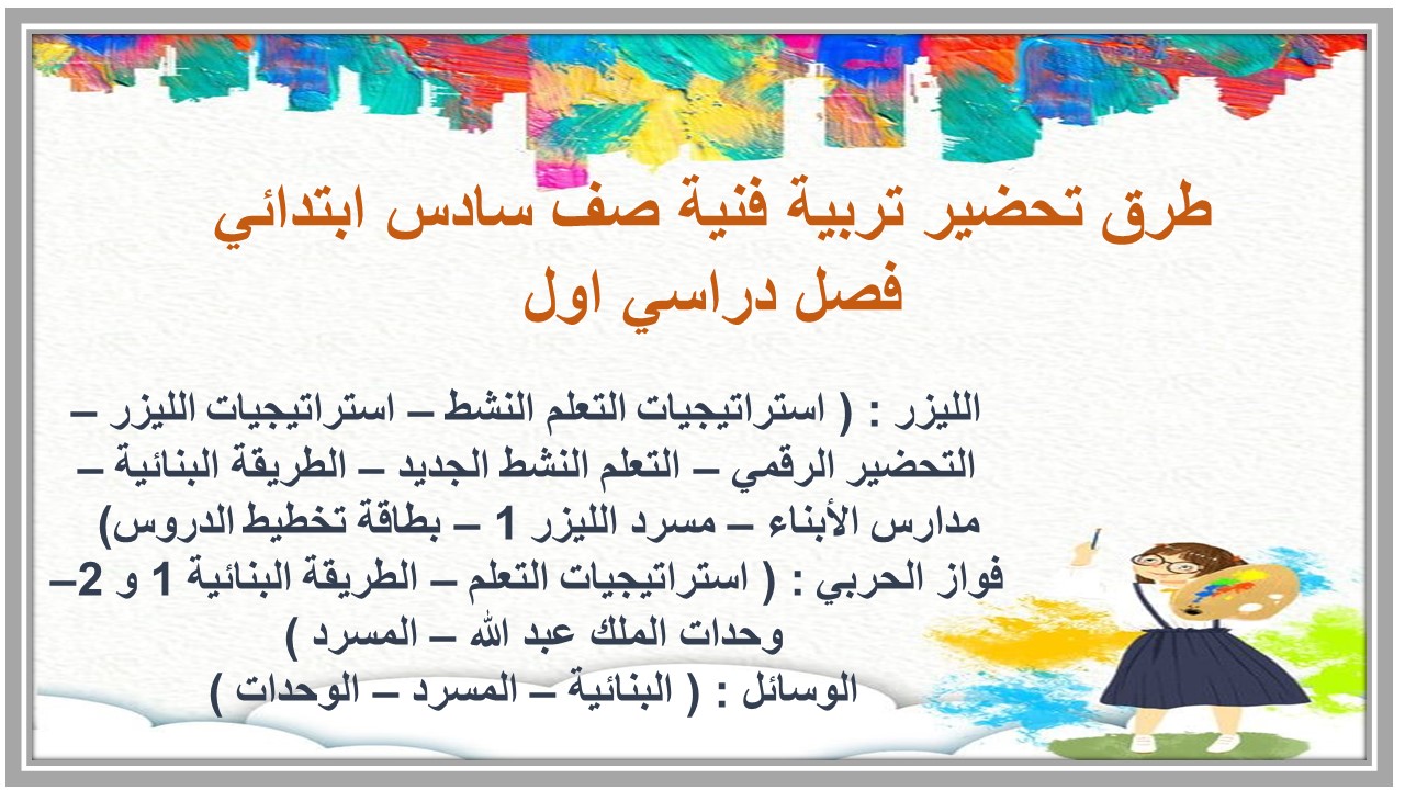 حل اسئلة تربية فنية صف سادس ابتدائي فصل دراسي اول 
