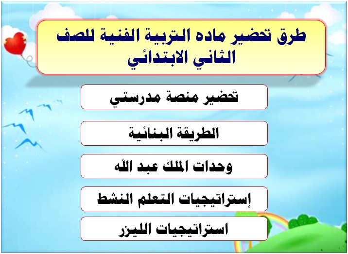 طرق تحضير ماده التربية الفنية للصف الثاني الابتدائي