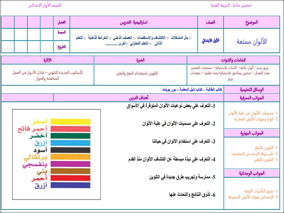 كتاب ماده التربية الفنية للصف الاول الابتدائي الفصل الدراسي الاول