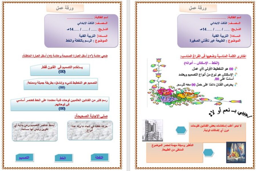 كتاب ماده التربية الفنية للصف الثالث الابتدائي الفصل الدراسي الاول
