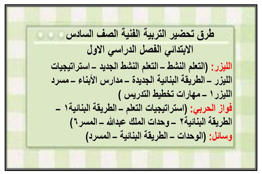 اوراق عمل مادة تربية فنية للصف السادس الابتدائي الفصل الدراسي الأول