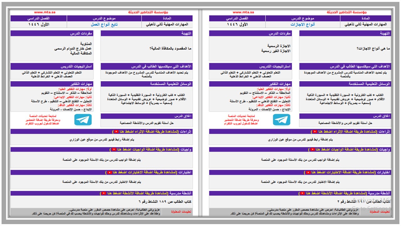 تحضير التربية المهنية ثاني ثانوي فكرية فصل أول تحضير التربية المهنية ثاني ثانوي فكرية فصل أول