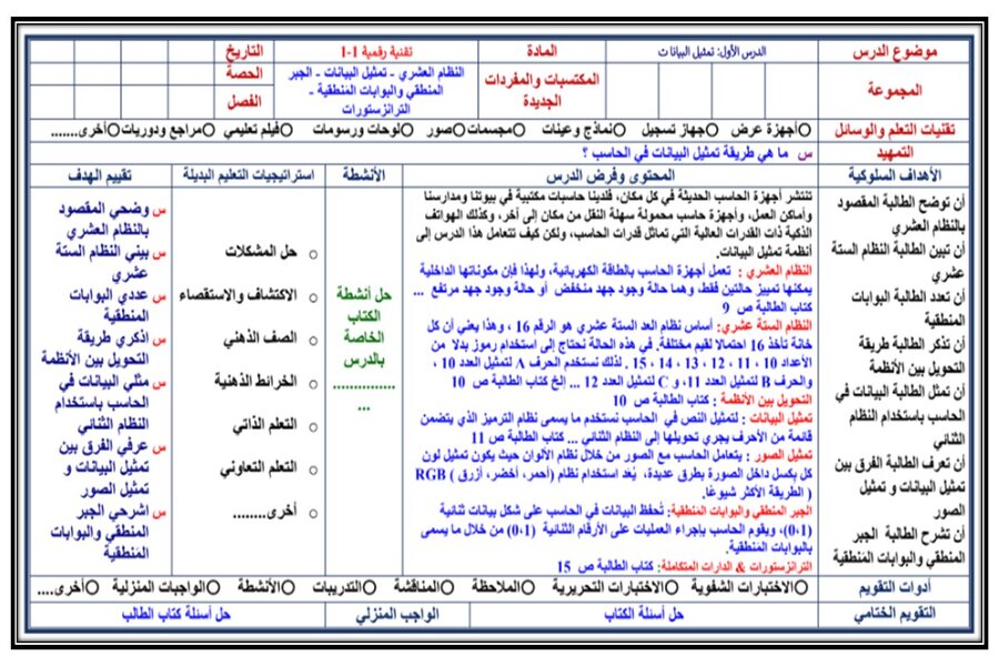 تحضير تقنية رقمية 1-1 اول ثانوي مسارات