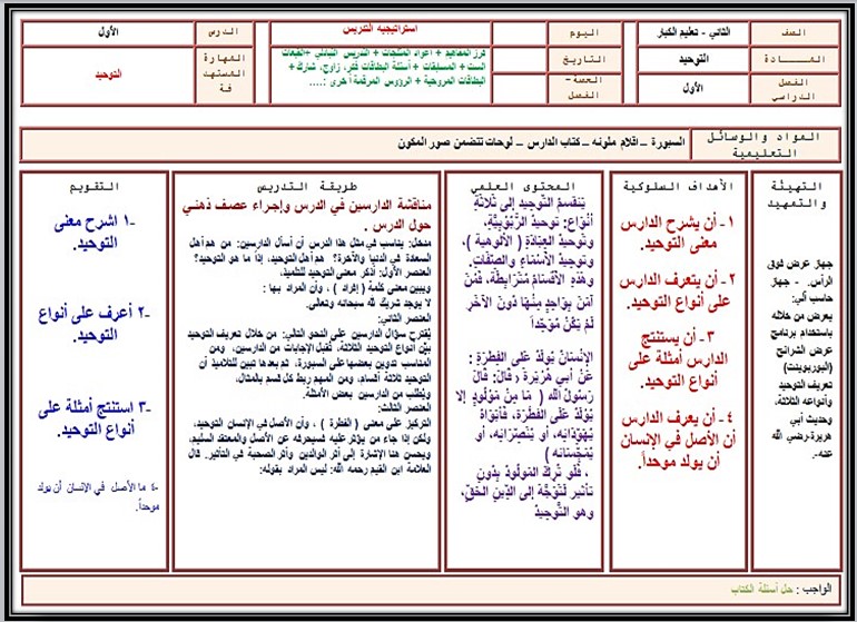 تحضير علوم دينية صف ثاني تعليم مستمر فصل دراسي أول
