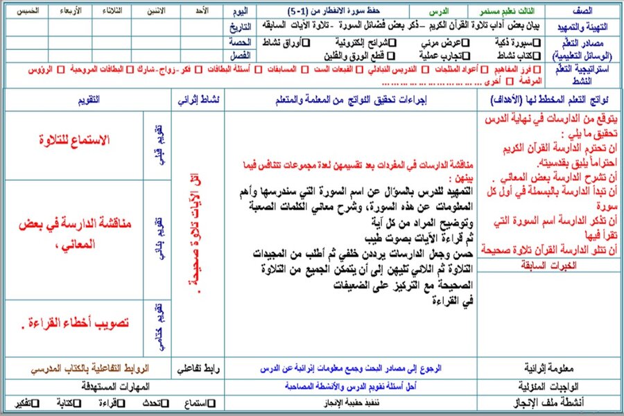 تحضير قرآن ثالث تعليم مستمر الفصل الدراسي الأول  