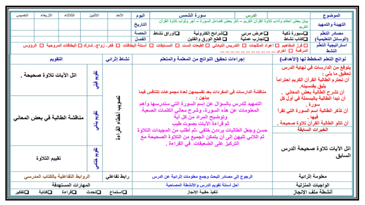 مهارات قرآن ثاني تعليم مستمر الفصل الدراسي الأول