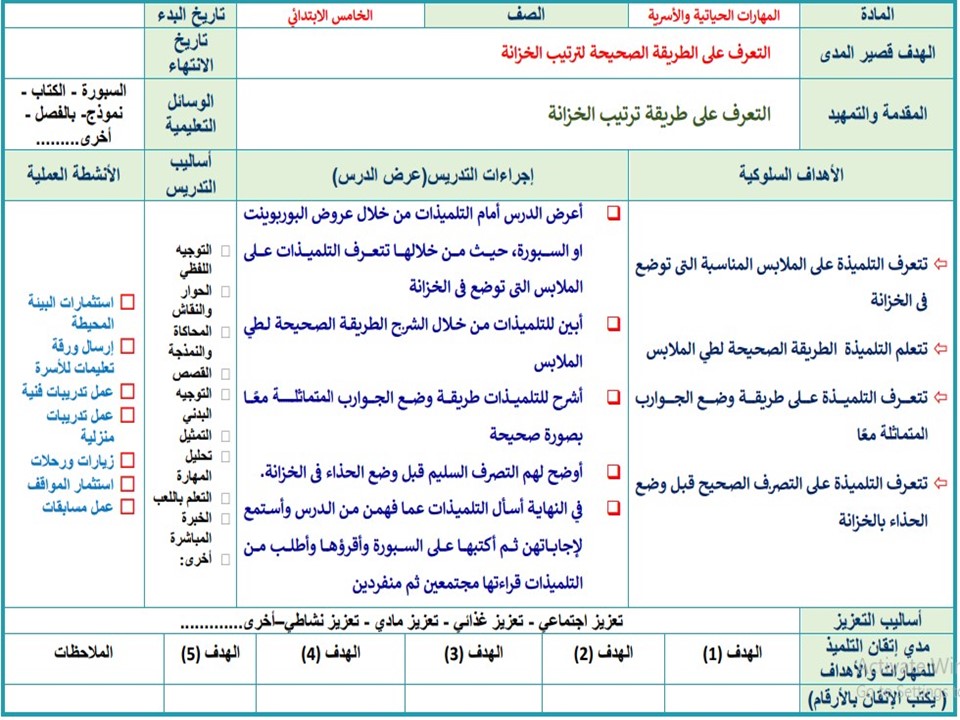 ورق عمل مهارات حياتية وأسرية تربية فكرية صف خامس ابتدائي فصل دراسي اول