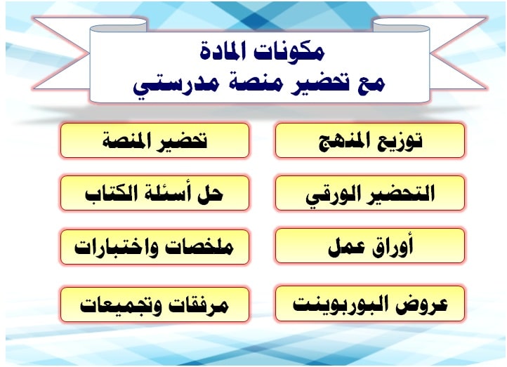 مكونات المادة  مع تحضير منصة مدرستي