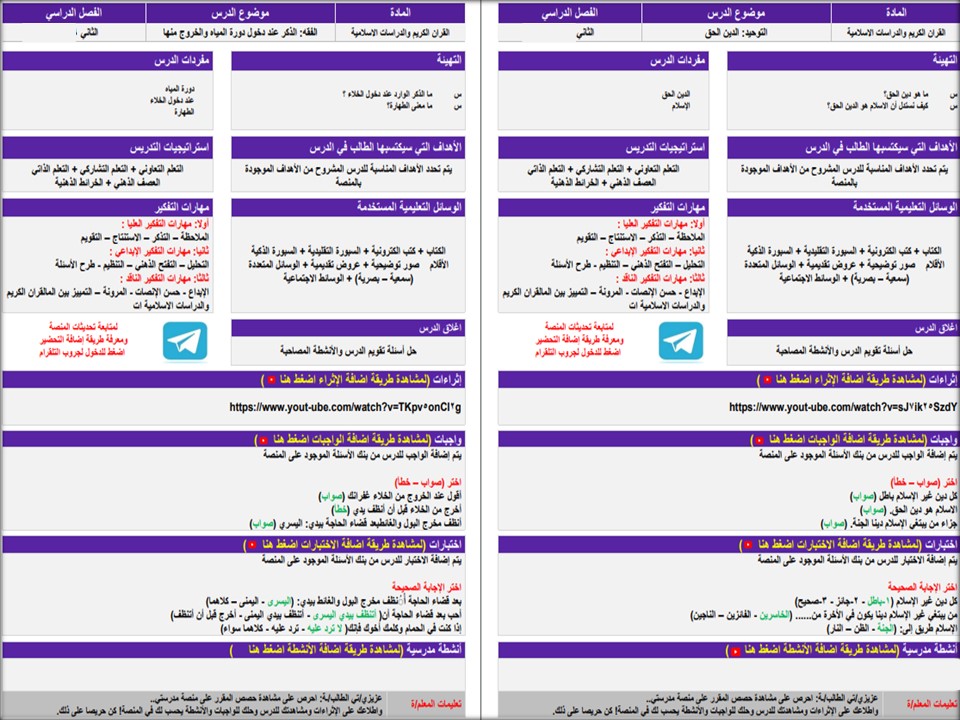 تحضير دراسات إسلامية منصة مدرستي الصف الأول الابتدائي الفصل الثاني