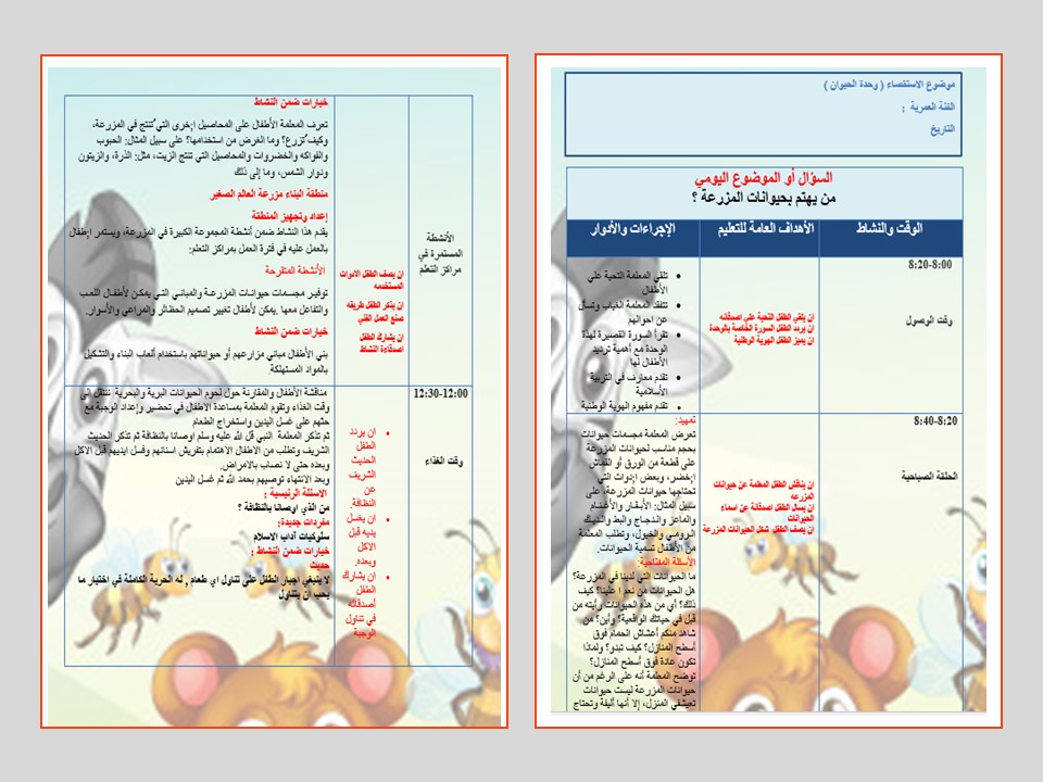 تحضير الاستمارة لمفهوم في المزرعة وحدة الحيوان رياض أطفال