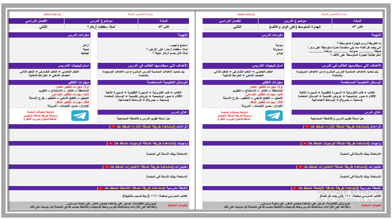 تحضير مادة لغتي الصف الثالث التعليم المستمر منصة مدرستي الفصل الثاني 