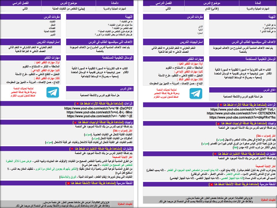 تحضير منصة مدرستي مادة مهارات حياتية سادس ابتدائي الفصل الثاني