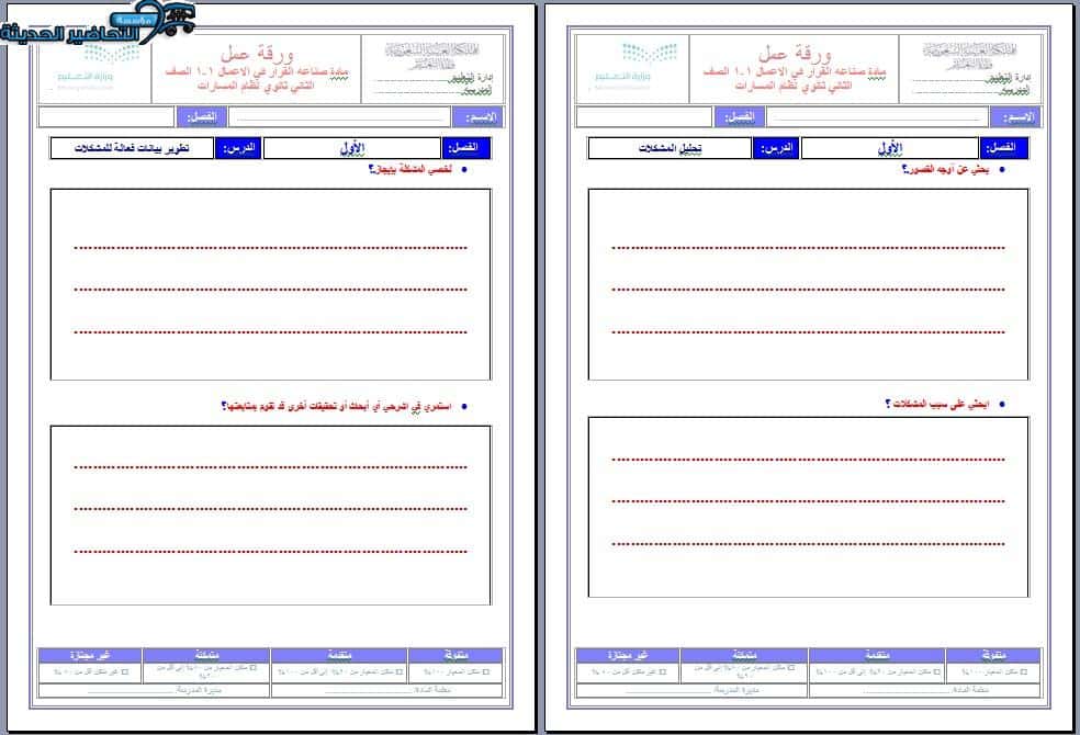 مفردات الدرس صناعة القرار 1-1 ثاني ثانوي مسارات منصة مدرستي