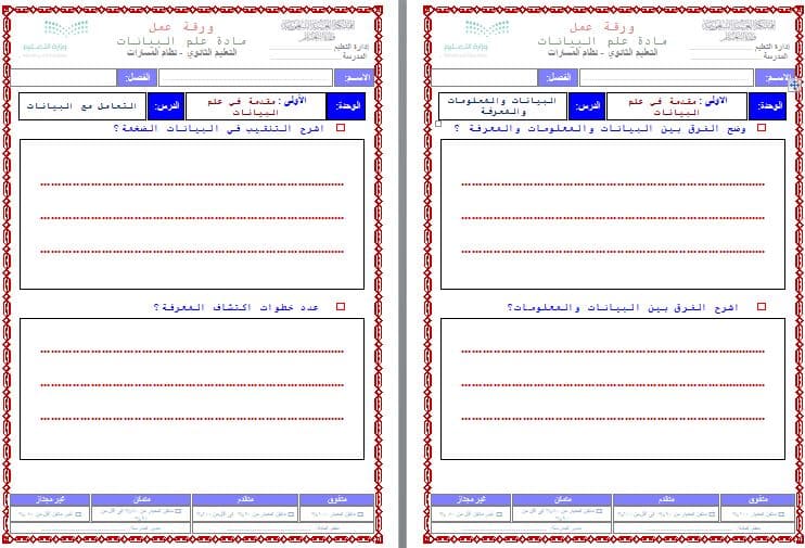 مفردات الدرس علم البيانات ثاني ثانوي مسارات منصة مدرستي
