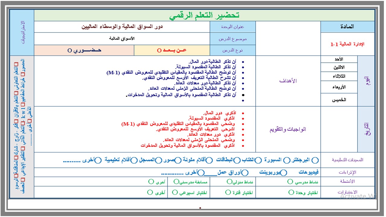 التحضير الإلكتروني لمادة الإدارة المالية 1-1 
