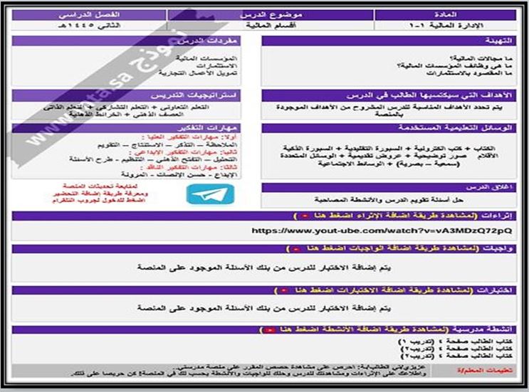 التحضير الإلكتروني لمادة الإدارة المالية 1-1