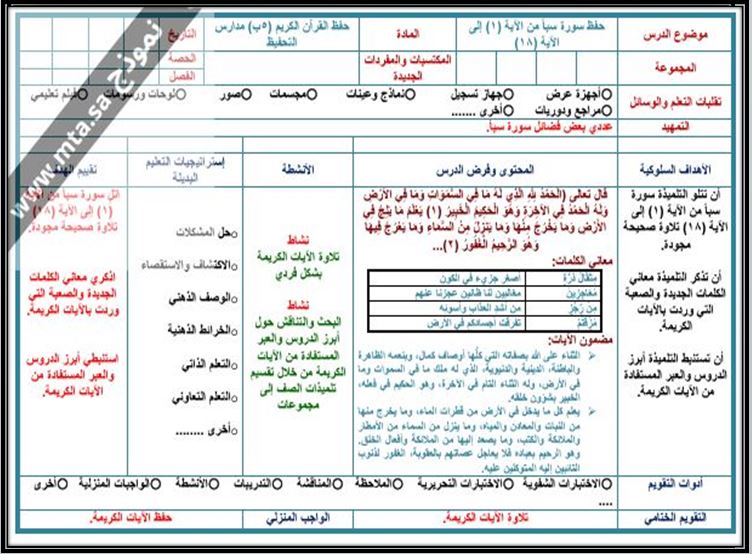 التحضير الإلكتروني لمادة القرآن الكريم حفظ
