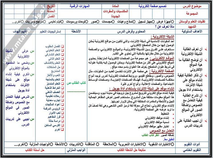 التحضير الإلكتروني لمادة المهارات الرقمية