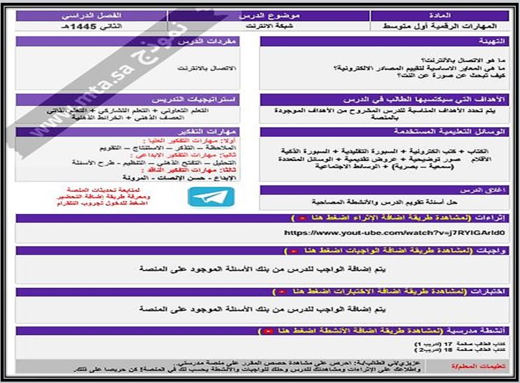 التحضير الإلكتروني لمادة المهارات الرقمية