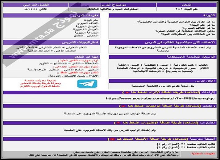 التحضير الإلكتروني لمادة علم البيئة 1+2