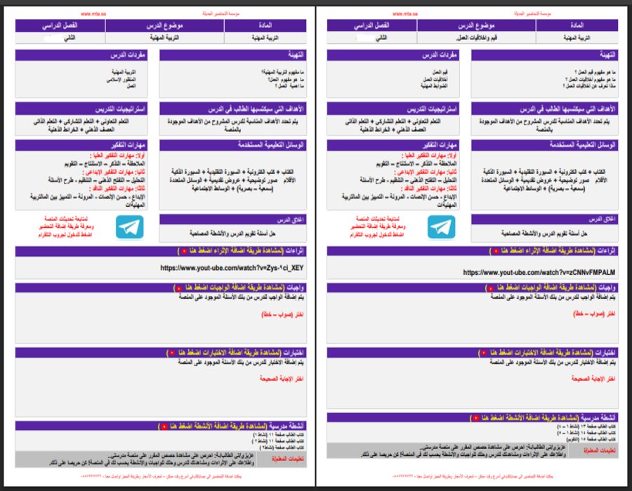 التحضير الإلكتروني مادة التربية المهنية
