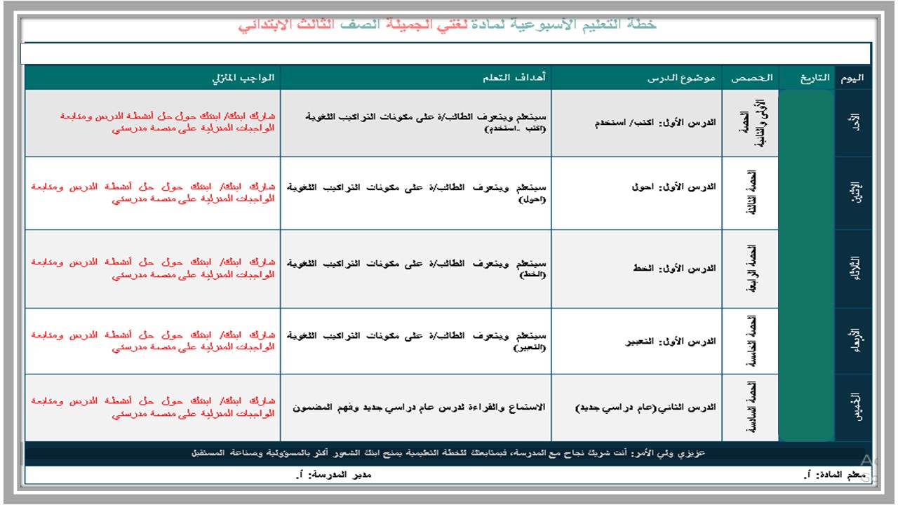 إغلاق الدرس لغتي الصف الثالث الابتدائي الفصل الأول مدرستي