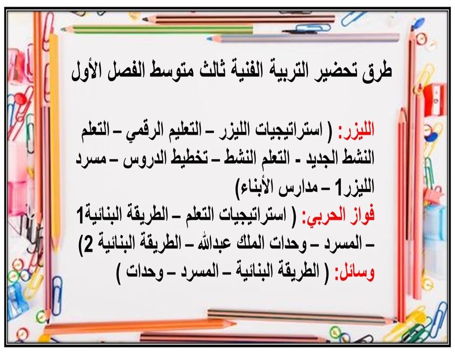 اثراءات التربية الفنية ثالث متوسط الفصل الأول مدرستي