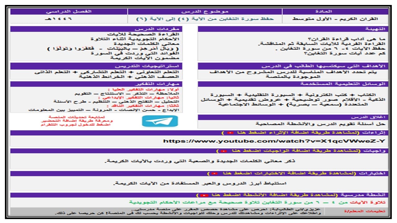 اثراءات القرآن الكريم الفصل الأول مدرستي