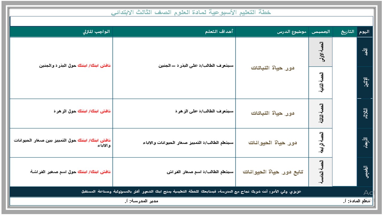 اثراءات علوم الصف الثالث الابتدائي الفصل الأول مدرستي 