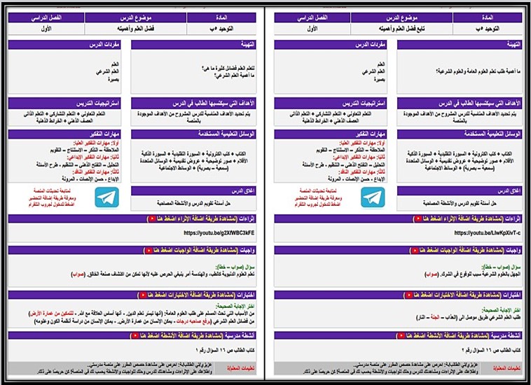 اختبارات دراسات اسلامية الصف الخامس الابتدائي الفصل الأول