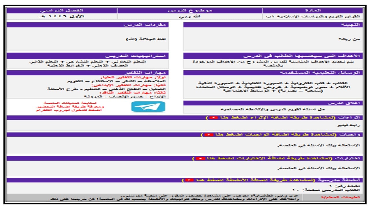 اغلاق الدرس التربية الفكرية الفصل الأول مدرستي