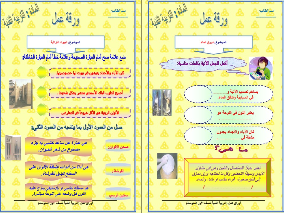 اغلاق الدرس التربية الفنية أول متوسط الفصل الأول مدرستي