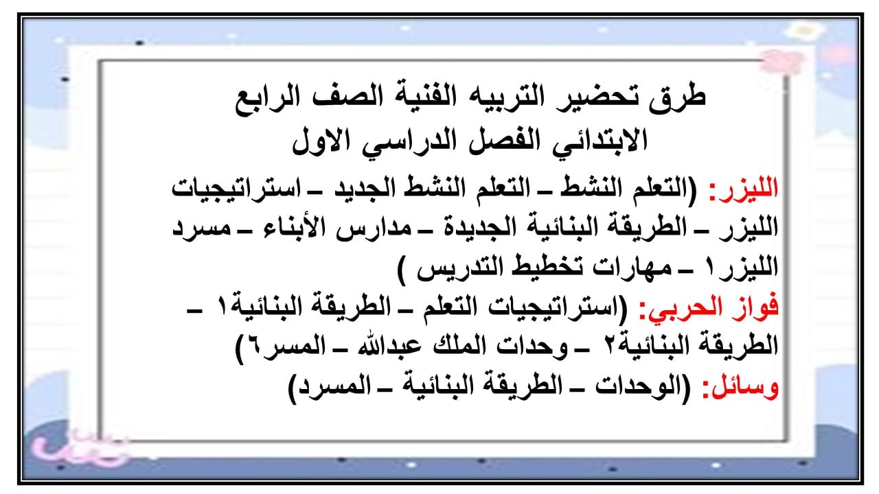 اغلاق الدرس التربية الفنية الصف الرابع الابتدائي الفصل الأول مدرستي