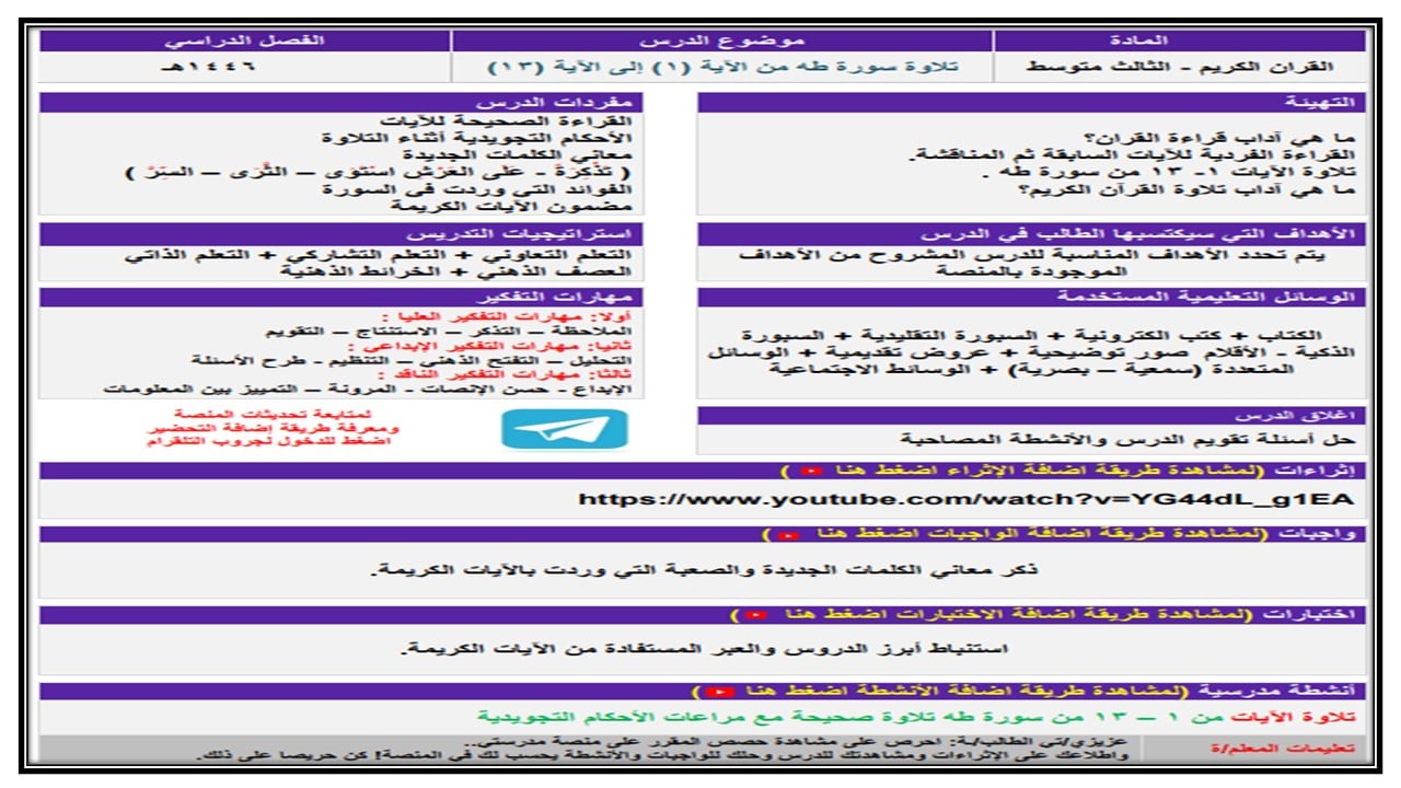 اغلاق الدرس القرآن الكريم الفصل الأول مدرستي