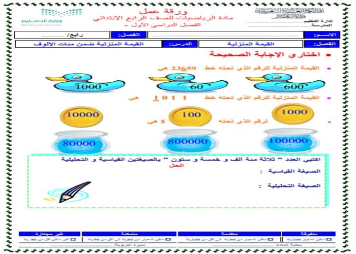 اغلاق الدرس رياضيات الصف الرابع الابتدائي الفصل الأول مدرستي