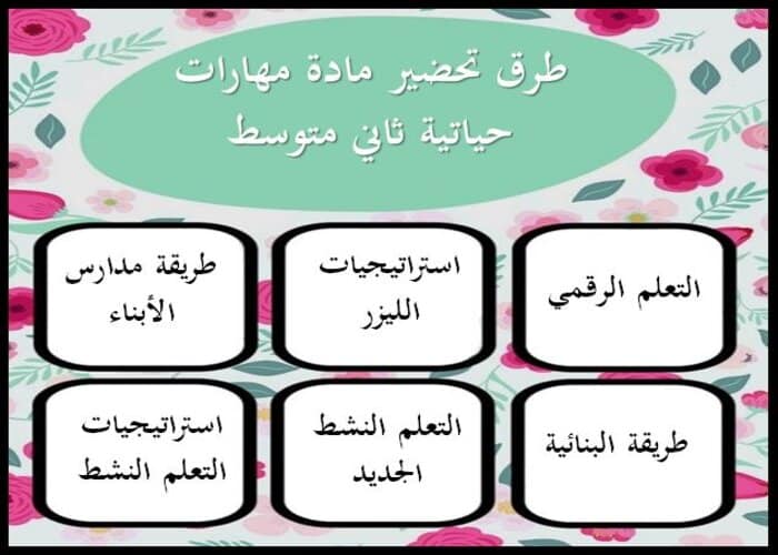 طرق تحضير مهارات حياتية ثاني متوسط الفصل الأول 