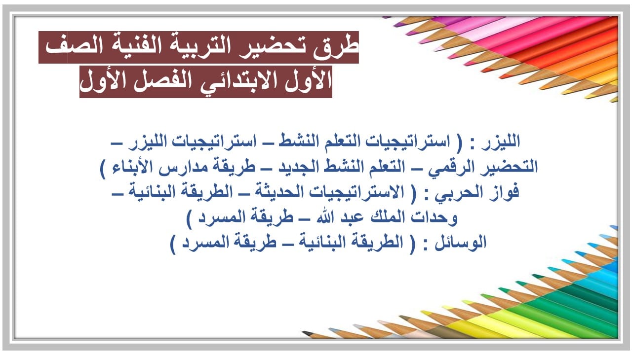 مفردات الدرس التربية الفنية الصف الأول الابتدائي الفصل الأول مدرستي