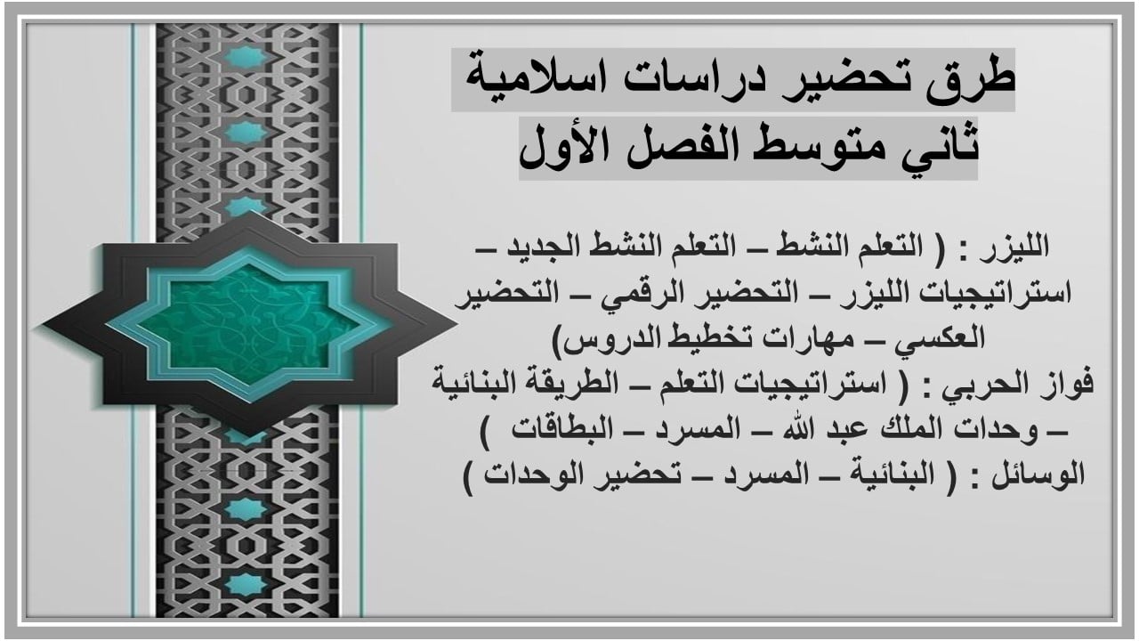 مفردات الدرس دراسات اسلامية ثاني متوسط الفصل الأول مدرستي