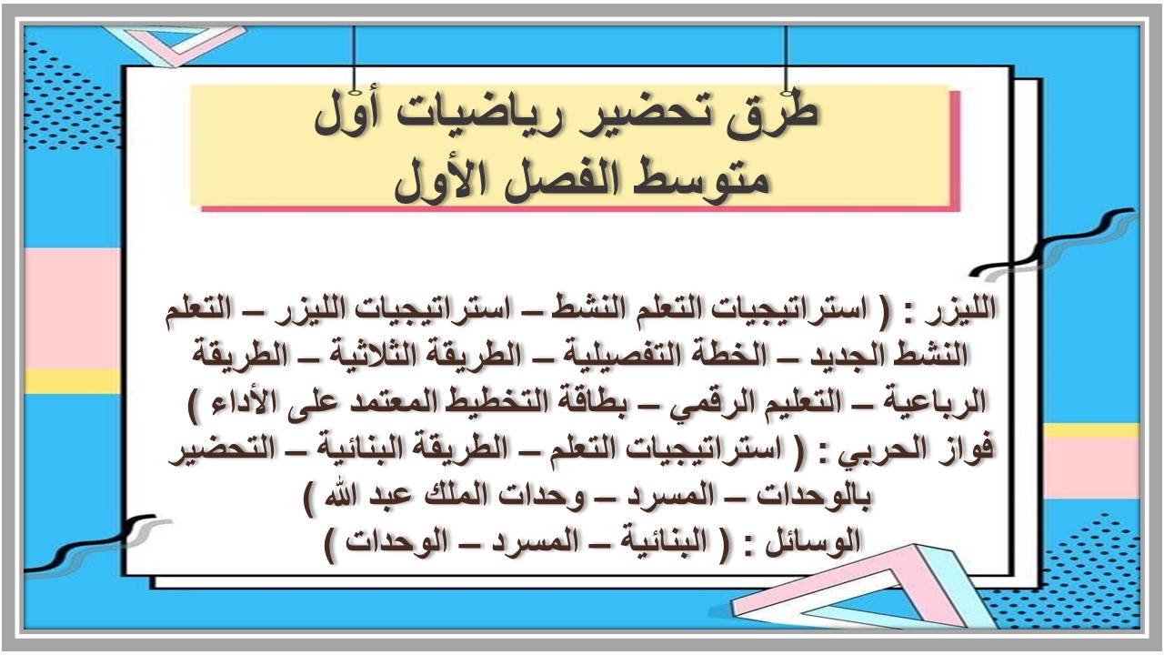 مفردات الدرس رياضيات أول متوسط الفصل الأول 
