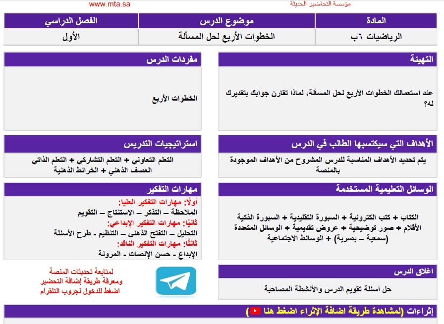 مفردات الدرس رياضيات الصف السادس الابتدائي الفصل الأول مدرستي