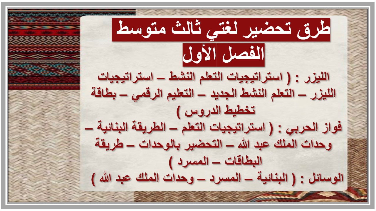 مفردات الدرس لغتي ثالث متوسط الفصل الأول مدرستي