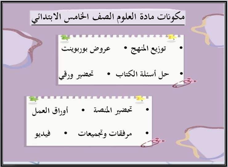 مكونات مادة العلوم الصف الخامس الابتدائي الفصل الدراسي الأول
