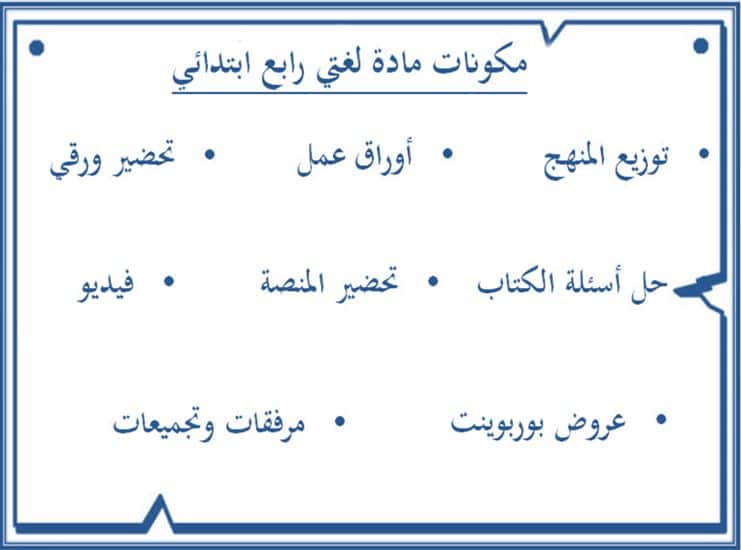 مكونات مادة لغتي الصف الرابع الابتدائي الفصل الأول مدرستي