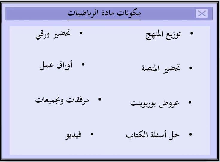 مكونات مادة الرياضيات الفصل الأول مدرستي