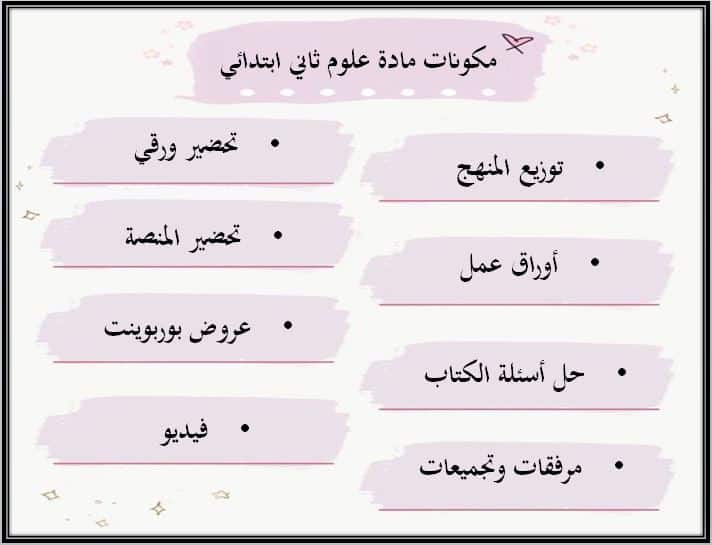 مكونات تحضير علوم الصف الثاني الابتدائي الفصل الأول 