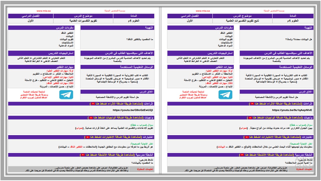 مهارات التفكير علوم أول متوسط الفصل الأول مدرستي