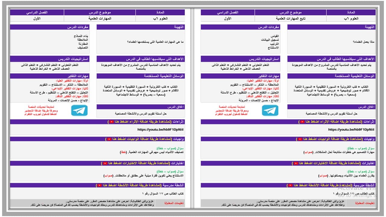 مهارات التفكير علوم الفصل الأول مدرستي