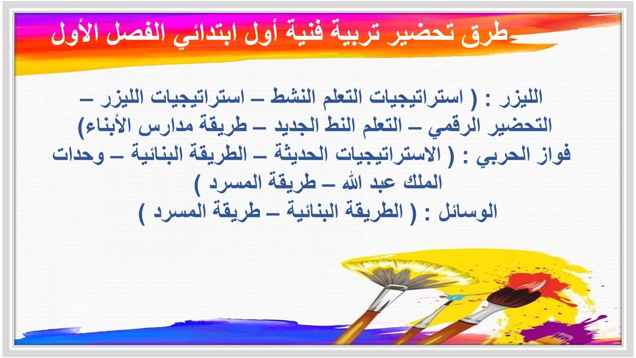 واجبات التربية الفنية الصف الأول الابتدائي الفصل الأول مدرستي