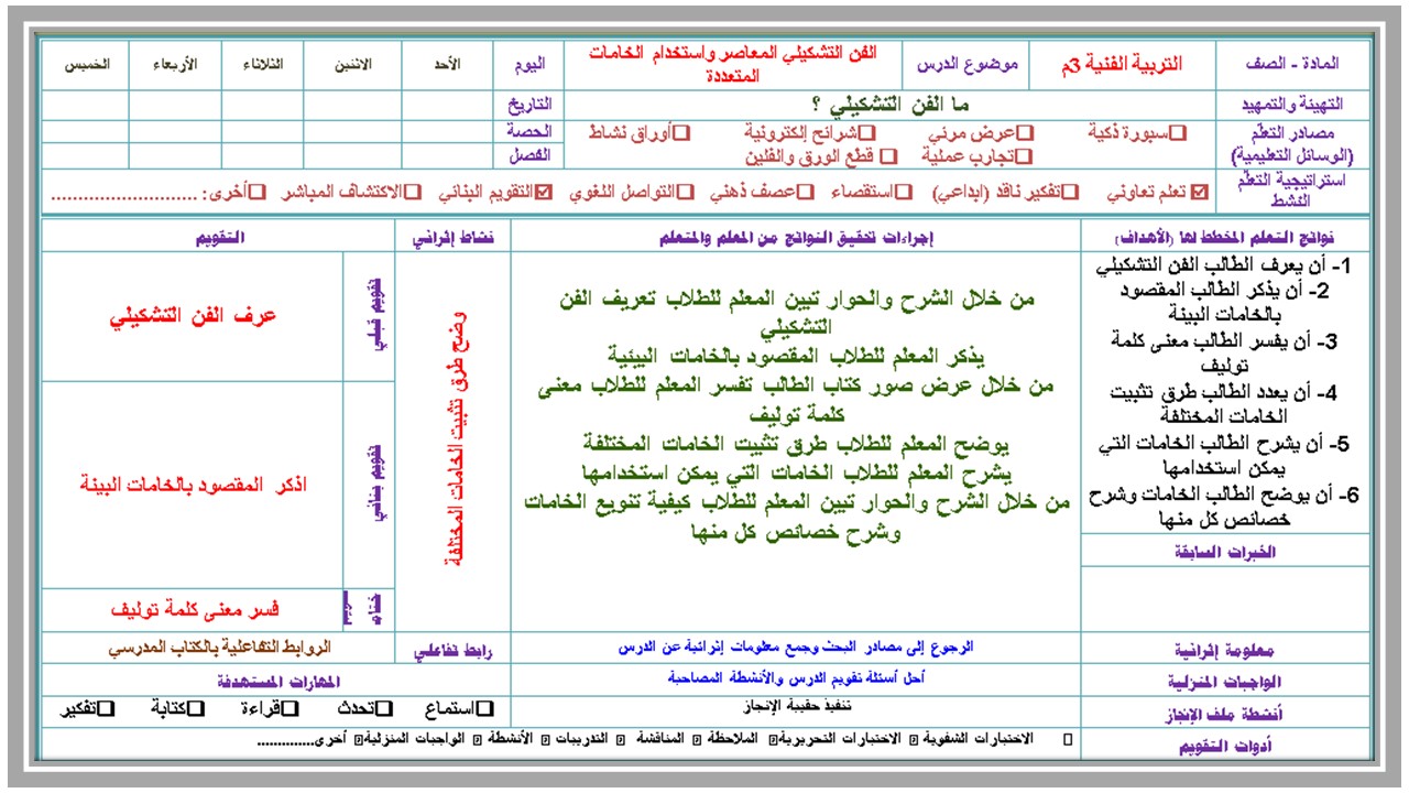 واجبات التربية الفنية ثالث متوسط الفصل الأول مدرستي