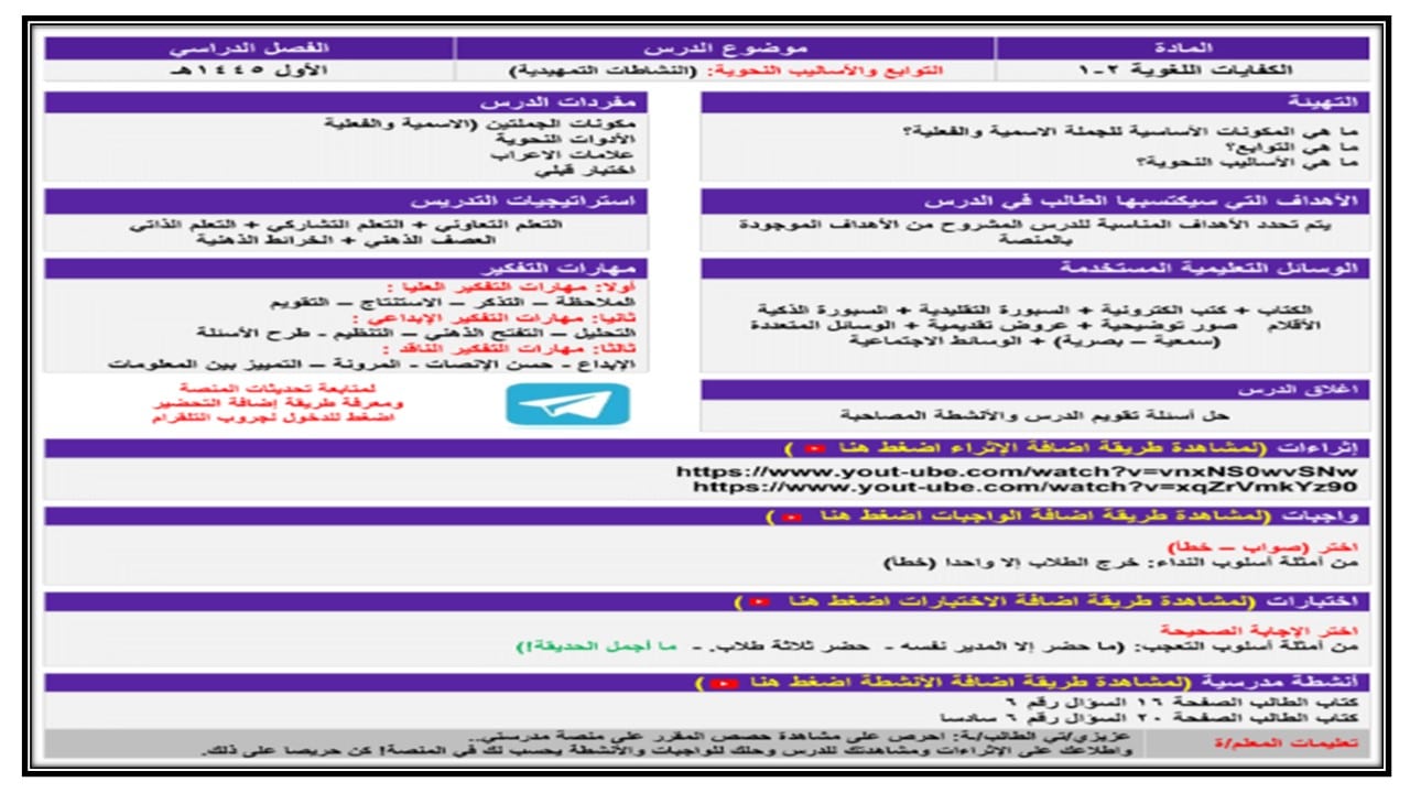 واجبات الكفايات اللغوية 2-1 مسارات الفصل الأول مدرستي